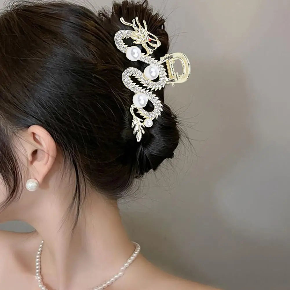 Épingle à cheveux dragon bleu avec perle pour femme, pince à cheveux simple, pince requin, mode, tempérament, accessoires pour cheveux simples