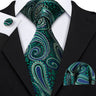 Cravate fantaisie en soie bleu sarcelle pour homme, marque de luxe solide, pochette, boutons de manchette, ensemble de cravates de haute qualité pour fête de mariage Barry.Wang