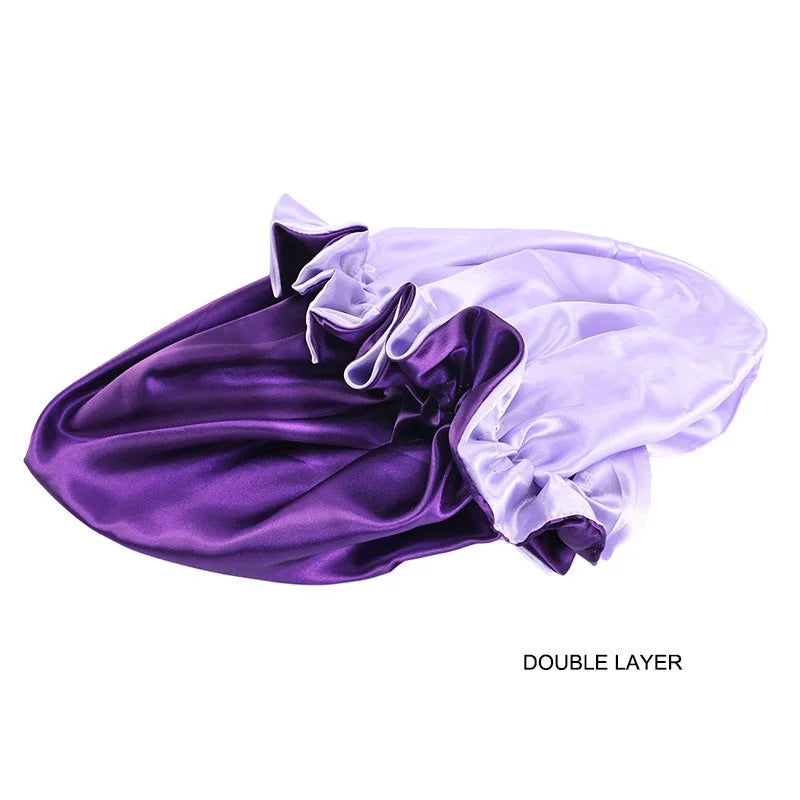High Quality Double Sided Layer Waterproof Shower Cap Solid Color Satin Hair Bonnet Cap For Women