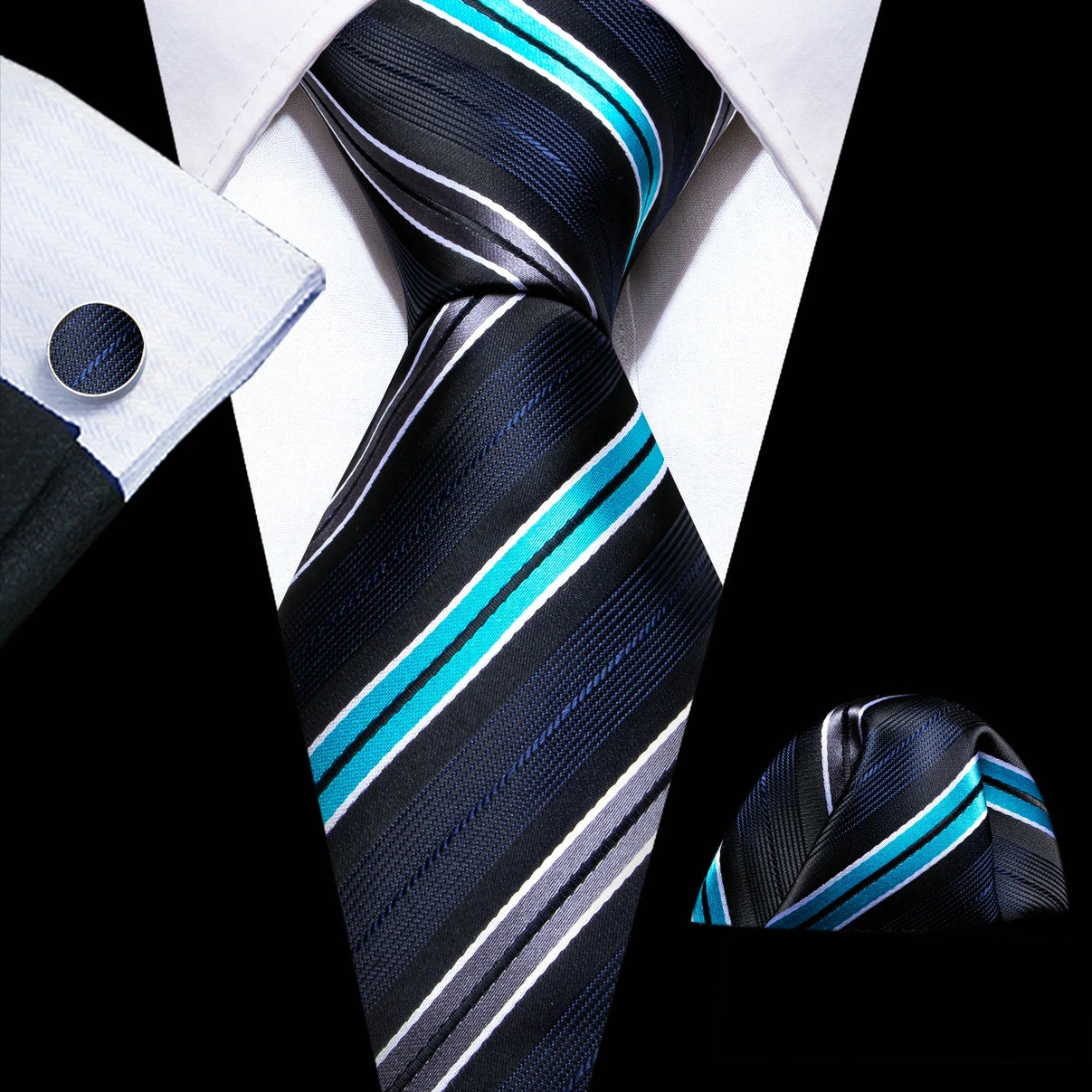 Cravate de luxe pour homme, ensemble de boutons de manchette et mouchoir en soie à rayures rouges, style business, Barry.Wang, accessoire tendance pour mariage, fête, décontracté