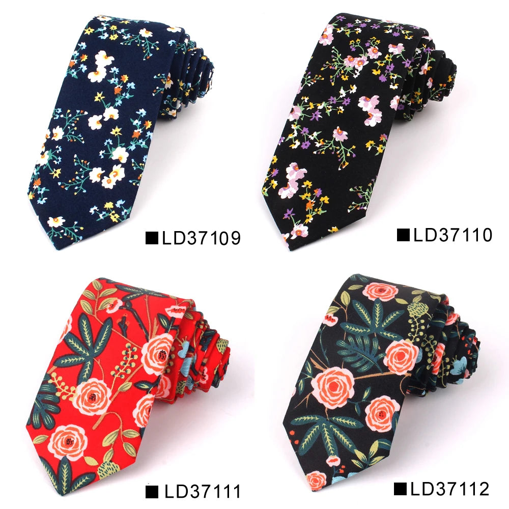 Nouvelle cravate florale pour hommes et femmes, cravate fine en coton pour mariage, cravates décontractées pour hommes, costumes classiques, cravates à imprimé floral