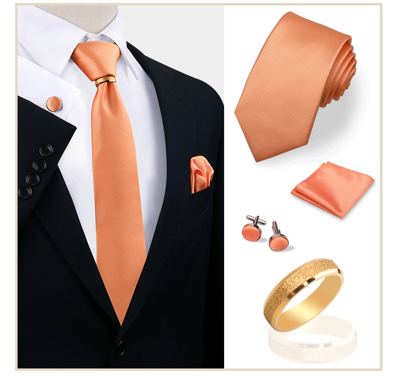 Ensemble de cravates en soie de luxe pour hommes, cravate, mouchoir, boutons de manchette avec anneau en métal doré, broche, costume, fête de mariage, accessoires pour hommes