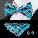 Hi-Tie Nœuds papillon verts de Noël pour hommes Cravate papillon en soie Ensemble de boutons de manchette et mouchoirs pour fête de mariage Nœud papillon uni à carreaux cachemire