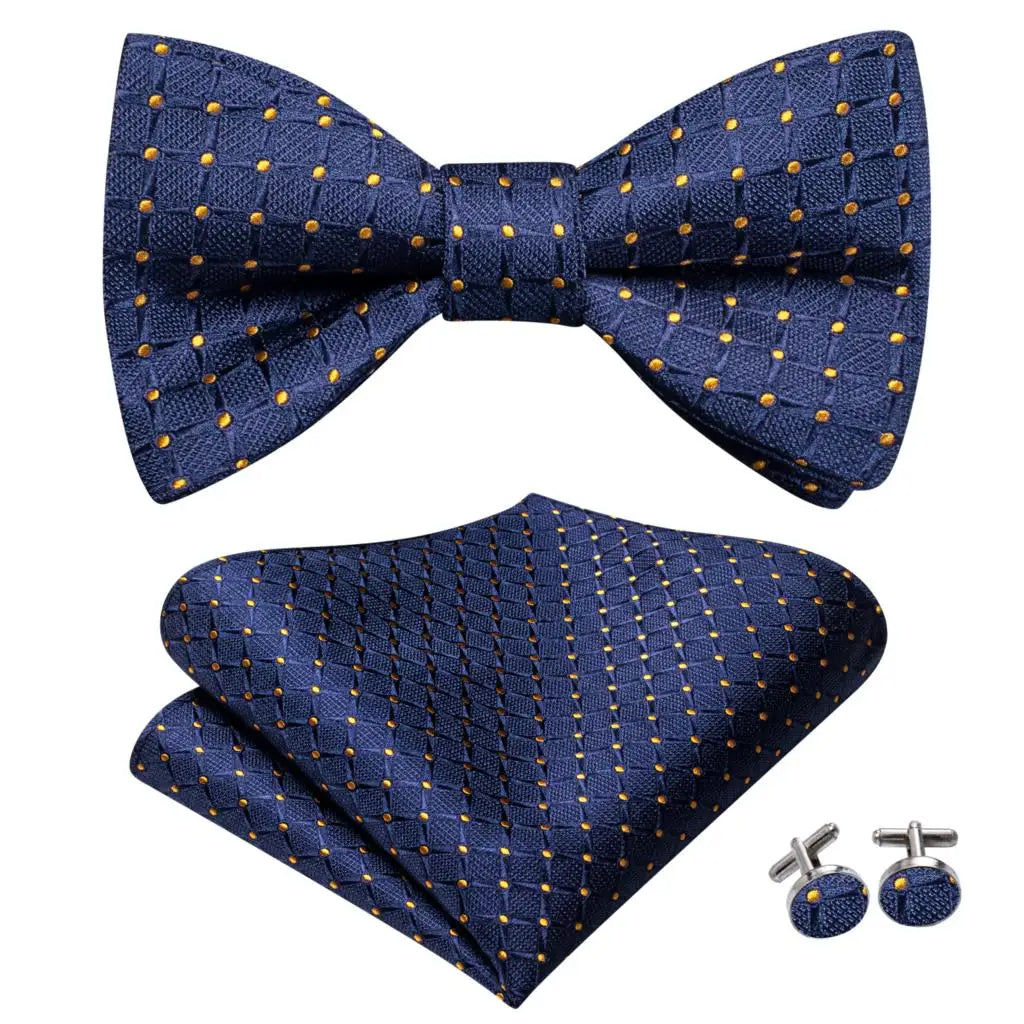 Hi-Tie Ensemble nœud papillon en soie pour homme, mouchoir et boutons de manchette, bleu, rouge, or, noir, blanc, jacquard, nœud papillon, mariage, affaires