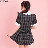Robe style gothique japonais Y2K Lolita à carreaux avec nœud en strass et short, ensemble doux pour femmes, chemise à manches courtes bouffantes et boutons, robes de soirée