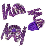 Bonnet en satin doux et soyeux pour femme, grand bonnet de nuit avec long ruban de satin, bandeau large et réglable