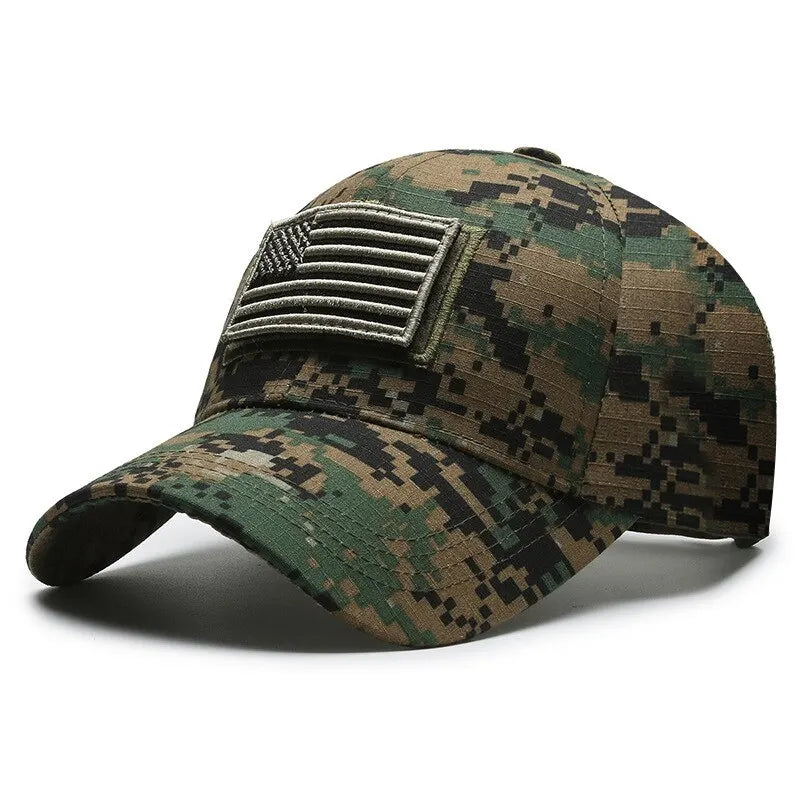 Casquette de baseball brodée avec motif camouflage du drapeau américain pour homme
