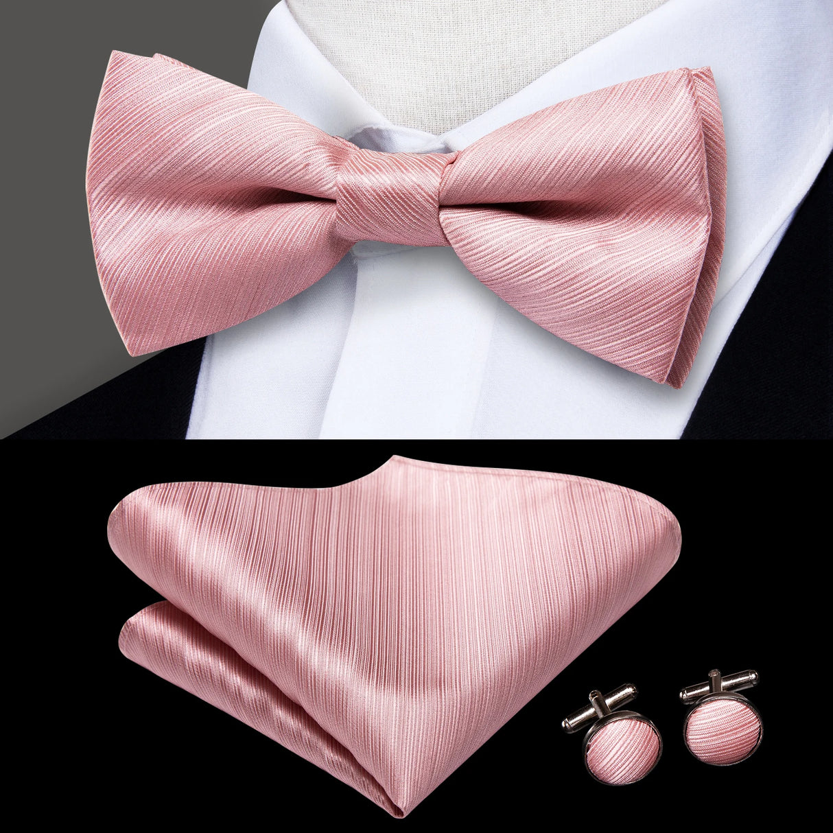Hi-Tie Nœuds papillon verts de Noël pour hommes Cravate papillon en soie Ensemble de boutons de manchette et mouchoirs pour fête de mariage Nœud papillon uni à carreaux cachemire