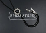 Vintage Bolo Tie Shirt Chain Cowboy Jazz Alloy Men Women Leather Rope Long Necklace Imitation Obsidian Sweater Chain Men Accesso
