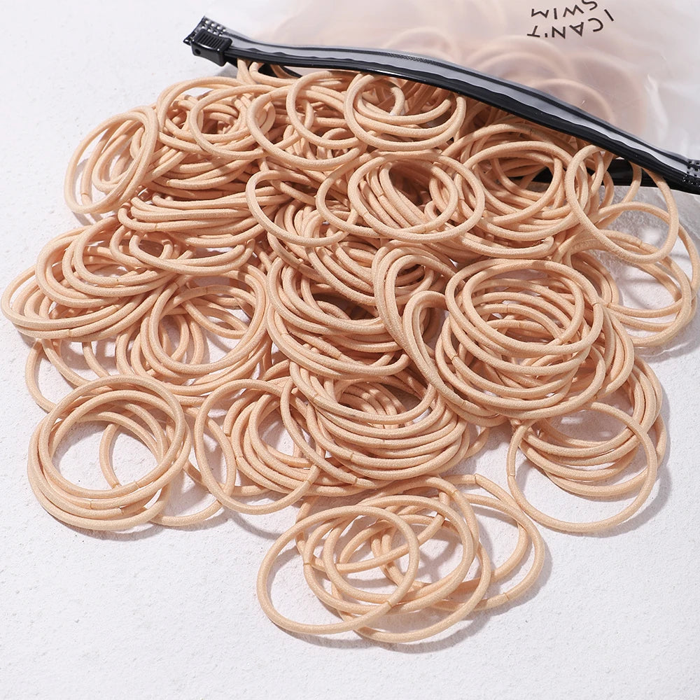 Lot de 50 bandeaux élastiques en caoutchouc pour cheveux, style macaron, très élastiques, durables, pour queue de cheval haute, pour femmes et enfants