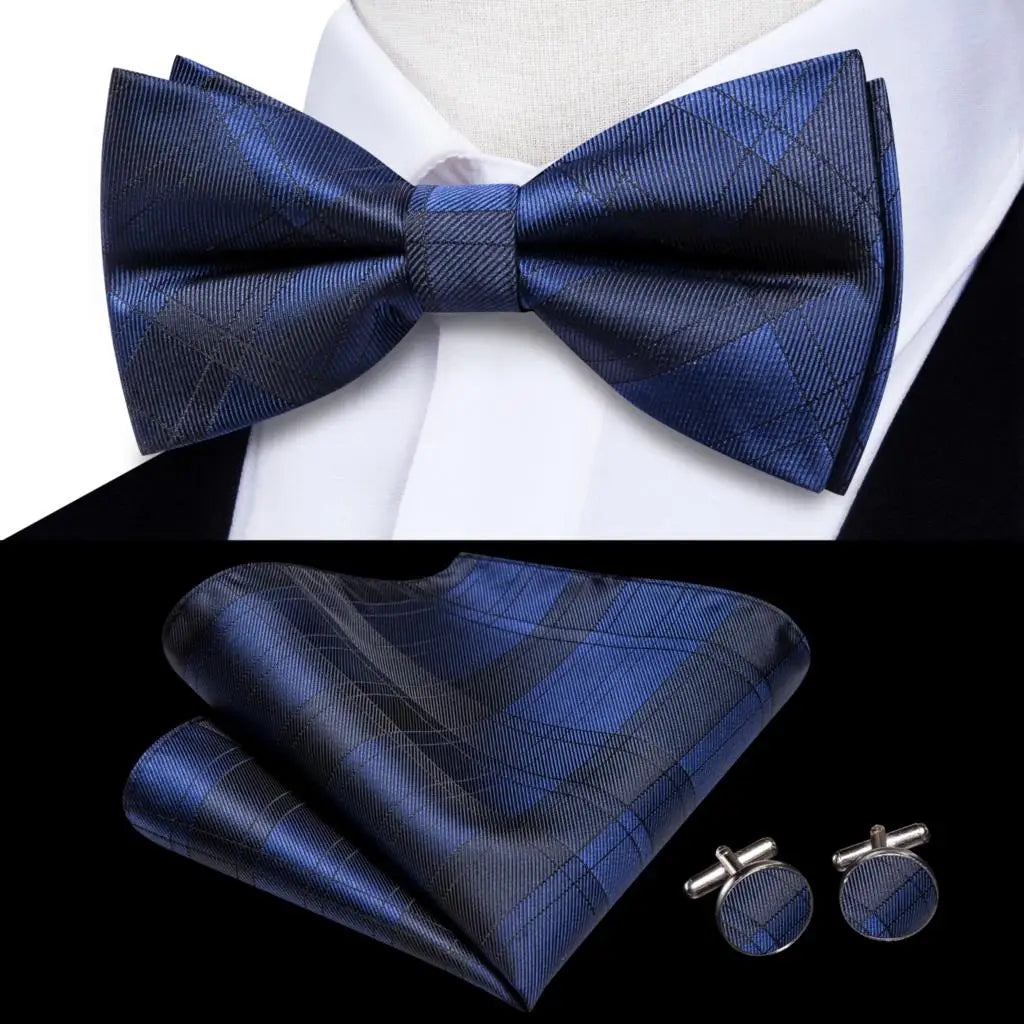 Hi-Tie Nœud papillon rayé noir et rouge pour homme, mouchoir, boutons de manchette, en soie pré-nouée, pour soirée d'affaires masculine, vente en gros