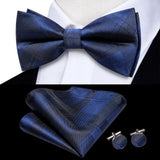 Hi-Tie Nœud papillon rayé noir et rouge pour homme, mouchoir, boutons de manchette, en soie pré-nouée, pour soirée d'affaires masculine, vente en gros