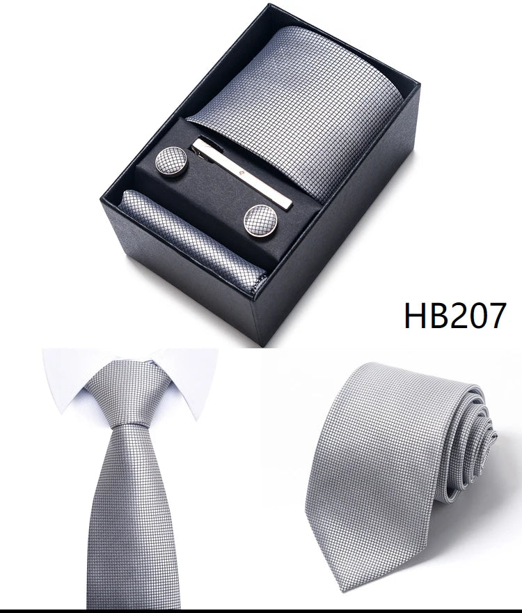 Cravate pour homme, tout nouveau style, cadeau de mariage, ensemble de pochettes, boîte à cravates, accessoires de costume noirs pour hommes