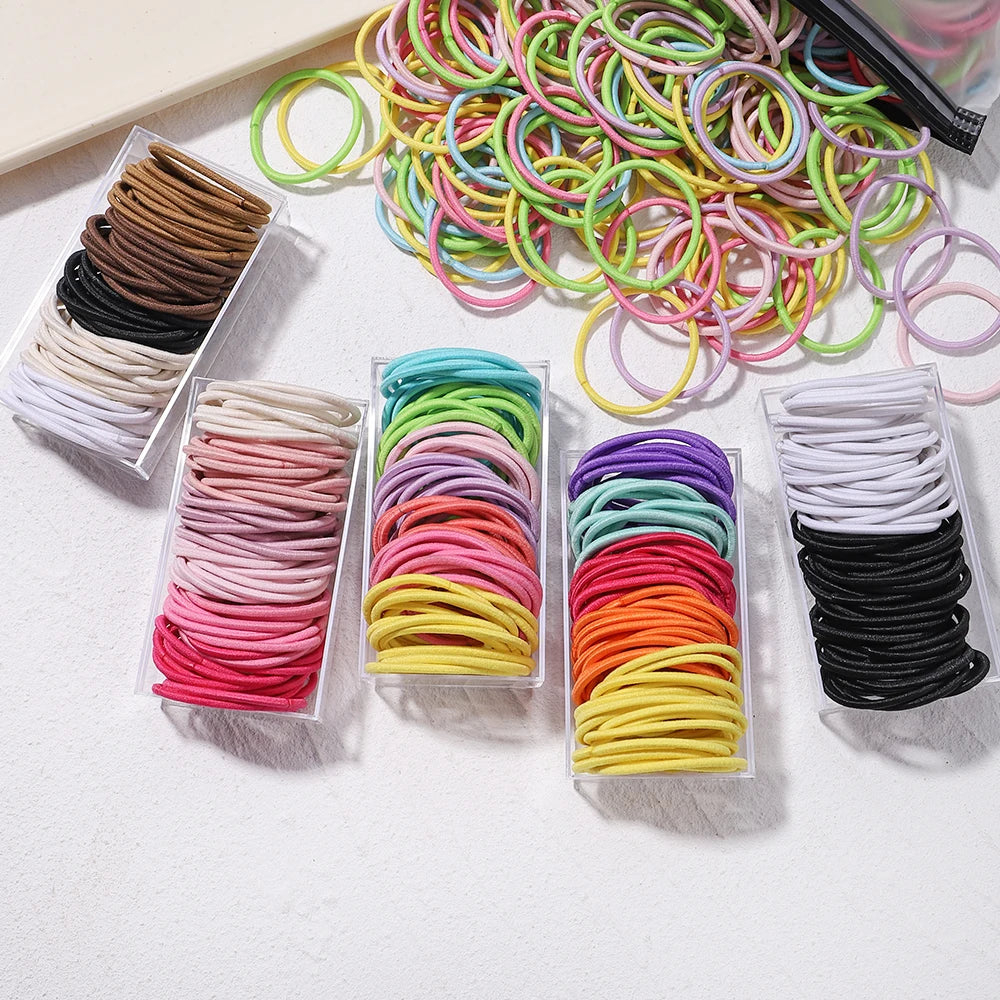 Lot de 50 bandeaux élastiques en caoutchouc pour cheveux, style macaron, très élastiques, durables, pour queue de cheval haute, pour femmes et enfants