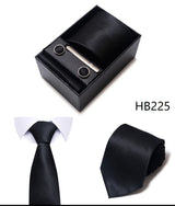 Cravate pour homme, tout nouveau style, cadeau de mariage, ensemble de pochettes, boîte à cravates, accessoires de costume noirs pour hommes