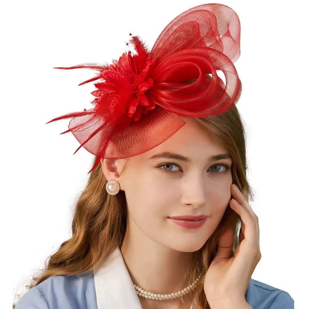 Bandeau à fleurs en maille pour femme, accessoires pour cheveux, plumes, bandeau ou pince, idéal pour cocktail, thé, fête, pour filles