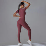 Yoga Set Women's Jumpsuits One-Piece Suit Zipper Short Sleeve Gym Push Up Workout Clothes Fitness Bodysuit Sportswear Tracksuit