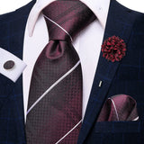 Cravate rose cachemire avec broche en soie, élégante cravate de mariage pour homme, bouton de manchette pratique, mode affaires fête, créateur de cravate haute
