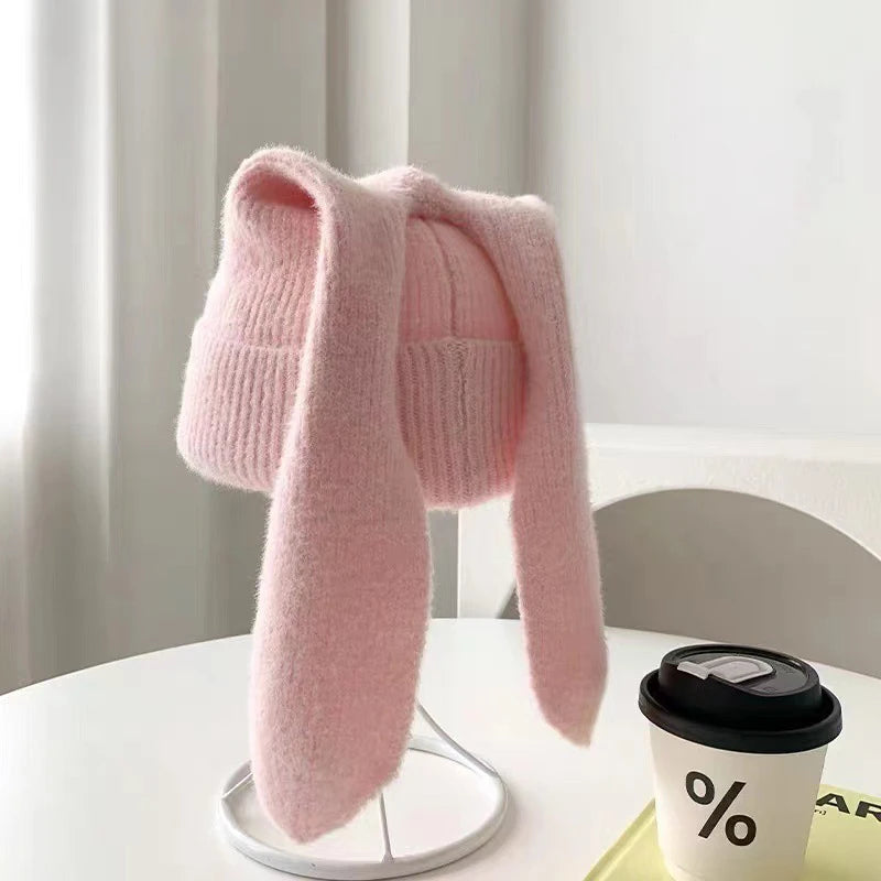 Long Ear Hat Crochet Knitted Hats Cute Bunny Hat Rabbit Ears Hats For Women Winter Warm Cap