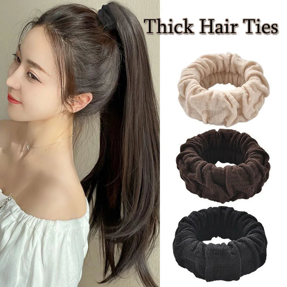 Élastiques à cheveux classiques, grands et épais, en tissu sans couture, pour femmes et filles, chouchous tricotés pour cheveux épais