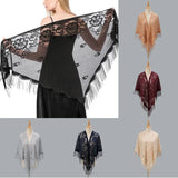 Foulard triangulaire en dentelle pour femme, transparent, ajouré, respirant, longue frange, hijab musulman, couleur unie, robe de soirée, châle