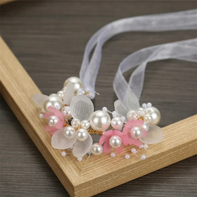 Elegant Girls Headband Lmitated Pearl Hair Headdress Baby Girls Flower Wreath Bride Garland Head Hoop Wedding Headbands Hair