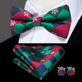 Hi-Tie Nœuds papillon verts de Noël pour hommes Cravate papillon en soie Ensemble de boutons de manchette et mouchoirs pour fête de mariage Nœud papillon uni à carreaux cachemire