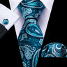Cravate fantaisie en soie bleu sarcelle pour homme, marque de luxe solide, pochette, boutons de manchette, ensemble de cravates de haute qualité pour fête de mariage Barry.Wang
