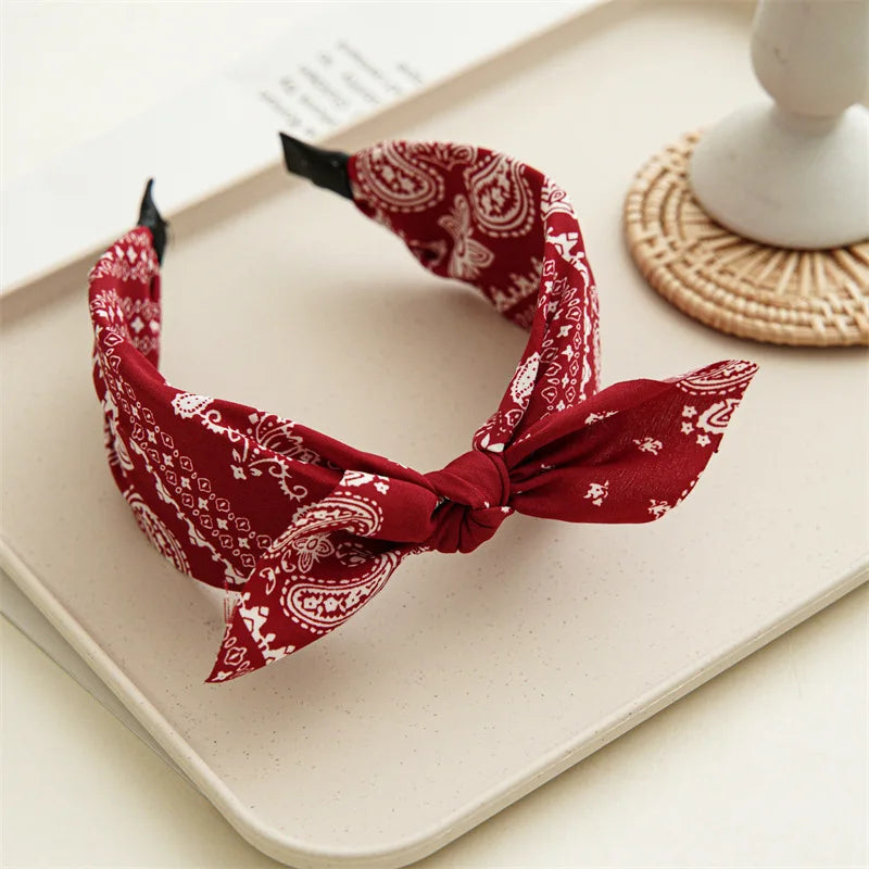 Bow Wide Brimmed Head Hoop For Women Boho Women Soft Solid Print Headbands Cross Knot Elastic Hair Hoop  Vintage Headwear New
