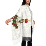 Écharpe élégante à pompons Notre-Dame de Fatima, Vierge Marie, châle chaud d'hiver pour femmes, écharpe catholique pour dames, chapelet portugais