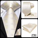Hi-Tie Designer Grey Plaid Novelty Silk Wedding Tie For Men Handky Cufflink Gift Mens Necktie Fashion Business Party Dropshiping