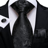 Cravate noire unie pour homme, 8 cm de large, en polyester, pour affaires, mariage, fête, pochette, boutons de manchette, cadeau pour mari
