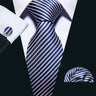 Silk Men Tie Set Blue Red Green Black White Ivory Teal Burgundy Striped Wedding Business Necktie Hanky Cufflinks Barry. Wang