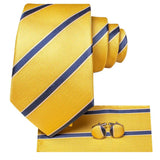 Cravates de luxe à rayures jaunes et bleues pour hommes, nouvelle marque tendance 2022, ensemble de cravates pour fête de mariage, mouchoir, boutons de manchette, cadeau en gros
