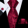 Barry.Wang Ensemble cravate et boutons de manchette en soie pour homme, motif jacquard, rouge, bordeaux, rose, pour mariage, affaires, fête