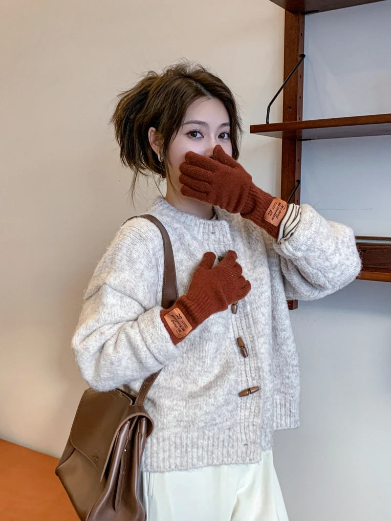 Neue Touchscreen-Handschuhe für Damen, Winter, verdicken, warm, gestrickt, Stretch-Handschuhe, Vollfinger-Skihandschuhe für Damen
