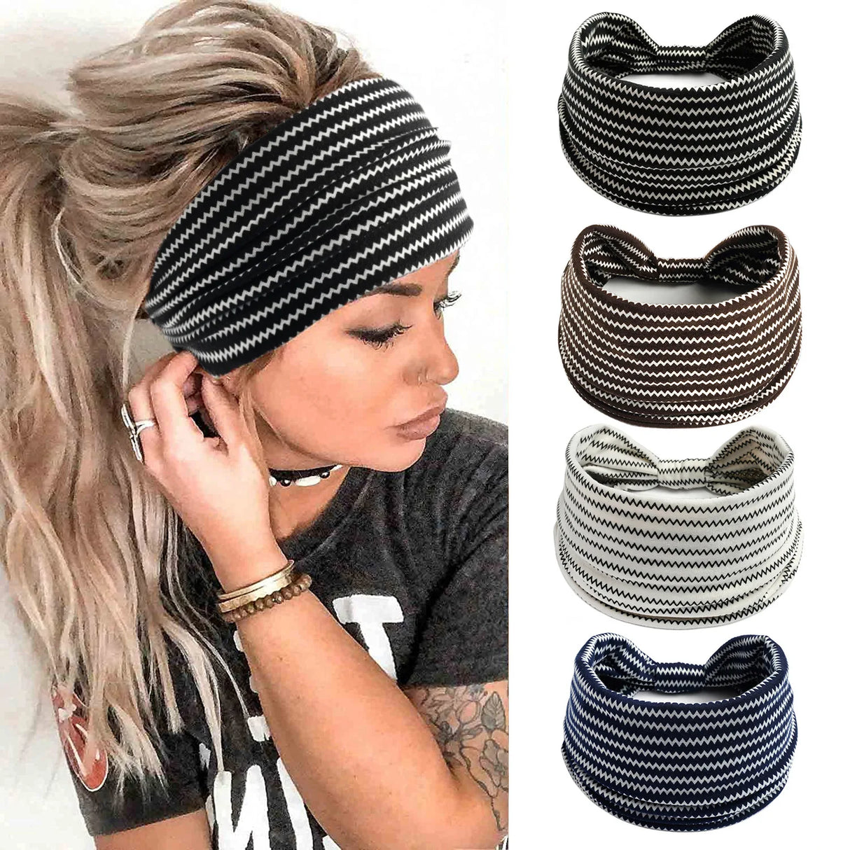Boho Headbands For Women Fashion Stretch Wide Hair Bands Knoted Turban Yoga Sweatband Elastic Head Bands Stylish Wrap Headbands