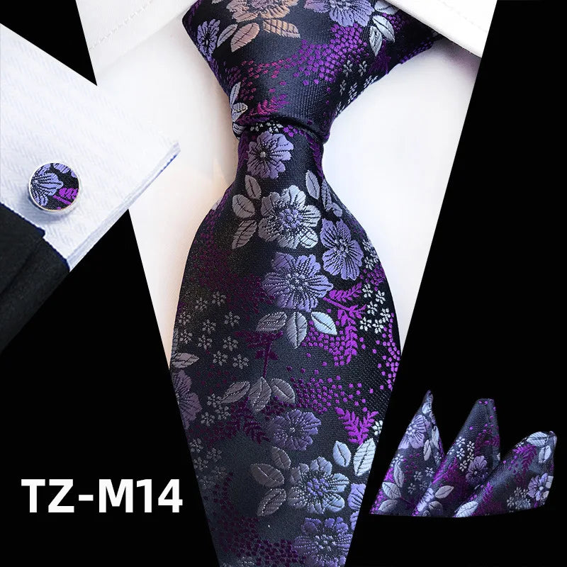 Ensemble de cravates en soie rose floral pour hommes, ensemble de cravates de fête de mariage, mouchoir, broche, boutons de manchette, accessoires pour hommes de haute qualité Gravata
