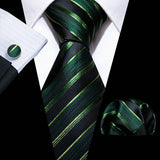Cravate de luxe pour homme, ensemble de boutons de manchette et mouchoir en soie à rayures rouges, style business, Barry.Wang, accessoire tendance pour mariage, fête, décontracté