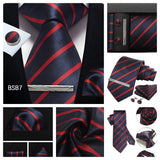 Classic 100% Silk Men's Ties In Gift box 8cm Plaid Dot Striped Business Necktie Handkerchief Cufflinks Wedding Party Tie Set