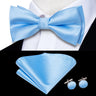 Hi-Tie Jacquard Silk Nœud papillon pour homme, ensemble de boutons de manchette et mouchoir, nœud papillon pré-noué, noir, blanc, gris, bleu, rouge, vert, rose, violet