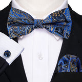 Barry.Wang Silk Mens Bow Tie White Green Pink Purple Jacquard Paisley Floral Pre-Tied Bowtie Hanky Cuffs Set Wedding Business