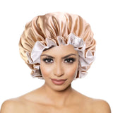 Bonnet de nuit en satin double couleur, bonnet de nuit en dentelle extra large, bonnet rond pour soins capillaires, bonnets de douche