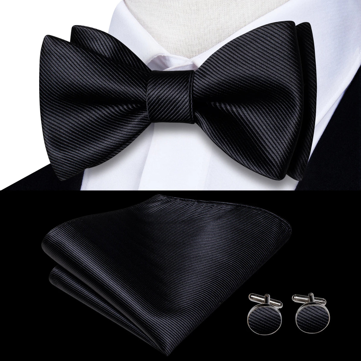 Hi-Tie Ensemble nœud papillon en soie pour homme, mouchoir et boutons de manchette, bleu, rouge, or, noir, blanc, jacquard, nœud papillon, mariage, affaires