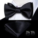 Hi-Tie Ensemble nœud papillon en soie pour homme, mouchoir et boutons de manchette, bleu, rouge, or, noir, blanc, jacquard, nœud papillon, mariage, affaires