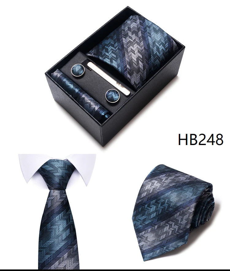 Cravate pour homme, tout nouveau style, cadeau de mariage, ensemble de pochettes, boîte à cravates, accessoires de costume noirs pour hommes