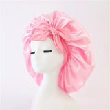 Bonnet de nuit en satin pour femme, large bande solide, extensible, avec nœud, bonnet soyeux, bonnet de nuit, soins capillaires, couvre-tête de douche
