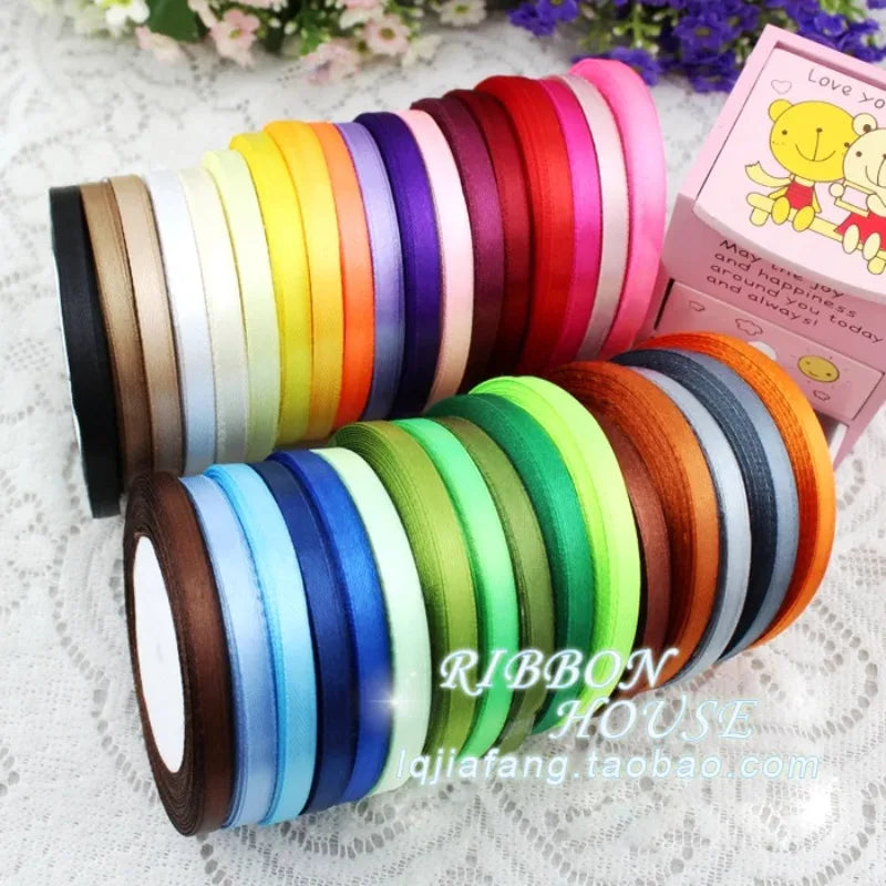 Cinta de satén de una sola cara de 6 mm (1/4" [25 yardas/rollo]). Venta al por mayor. Cintas para embalaje de bodas, Navidad, regalos, manualidades y bricolaje.