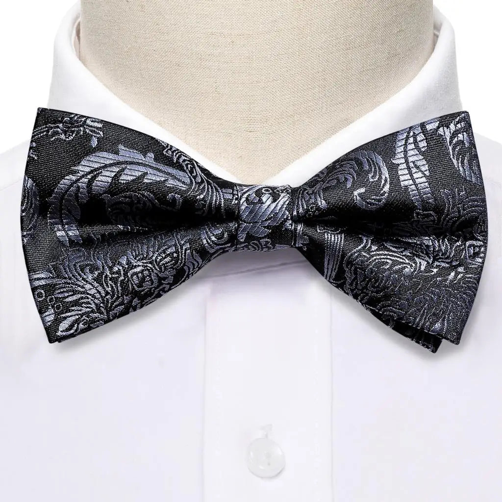 Barry.Wang Silk Mens Bow Tie White Green Pink Purple Jacquard Paisley Floral Pre-Tied Bowtie Hanky Cuffs Set Wedding Business