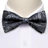 Barry.Wang Silk Mens Bow Tie White Green Pink Purple Jacquard Paisley Floral Pre-Tied Bowtie Hanky Cuffs Set Wedding Business
